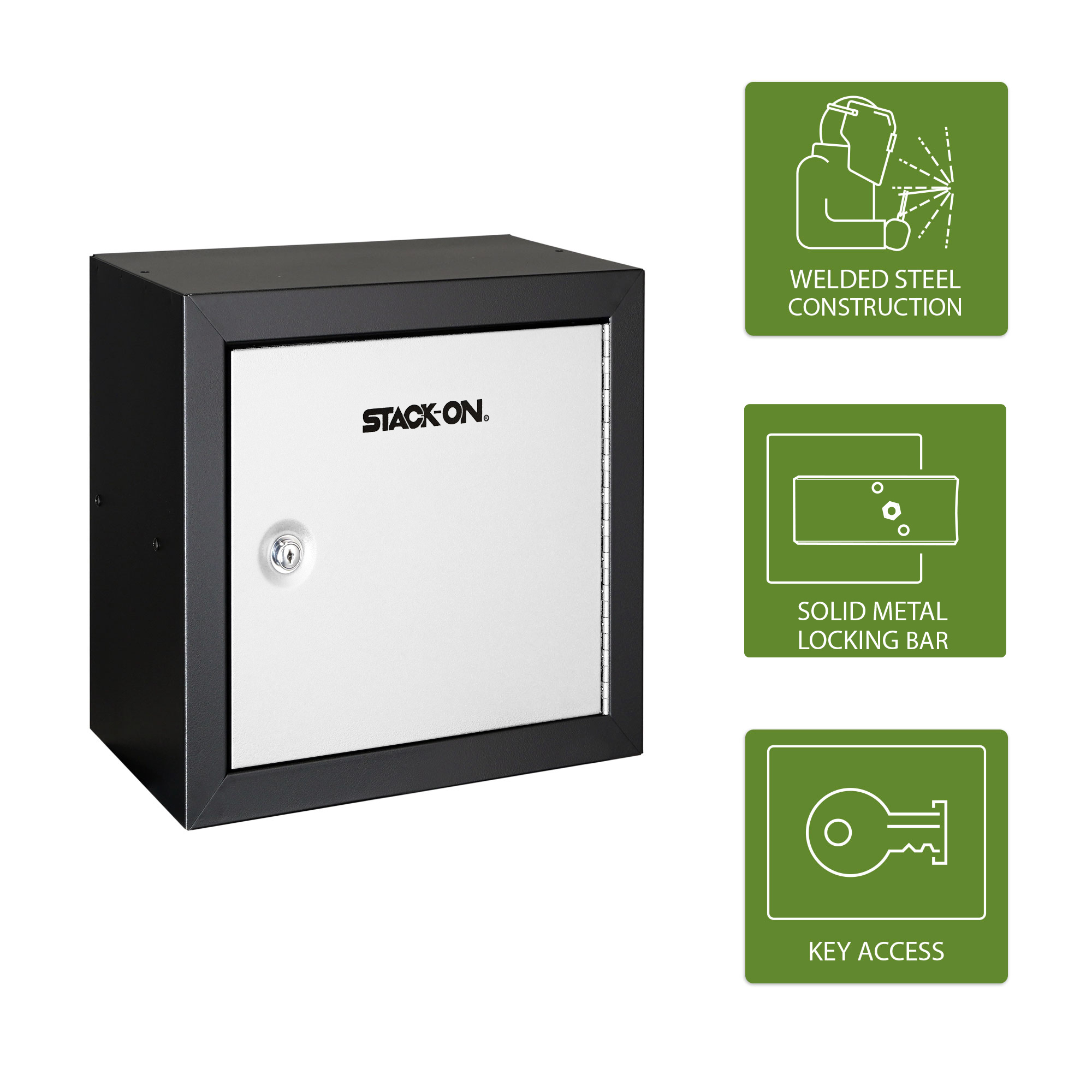 Stack-On Pistol/Ammo Cabinet - 15in., Welded Steel, Mountable, Key Lock, White, Model# GCBW-500